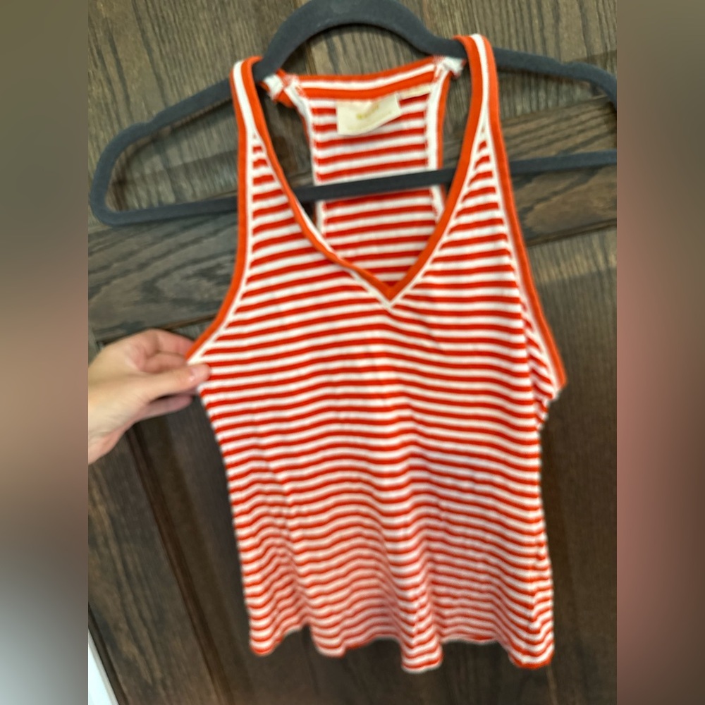 Anthropologie Maeve Reddish/Orange and White Striped Top